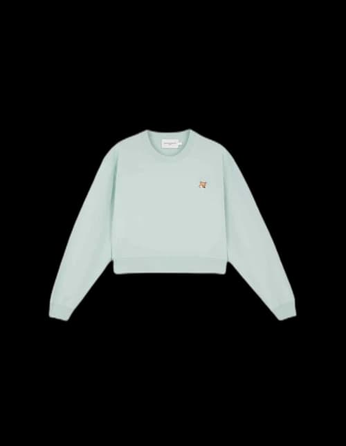 Maison Kitsune Fox Head Patch Cropped Sweatshirt Blue Haze