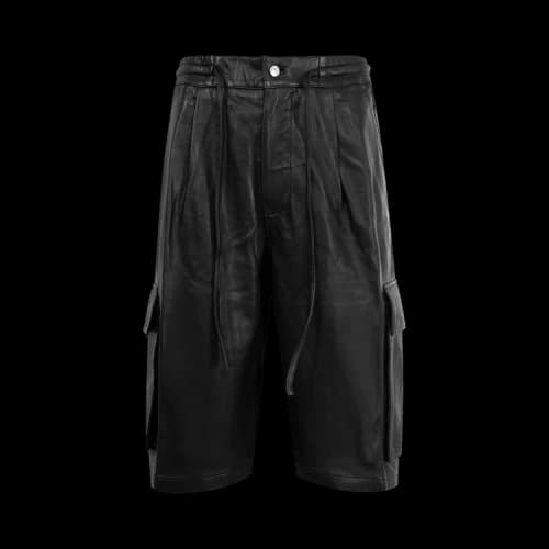 Nahmias Leather Pleated Cargo Shorts 'Black'