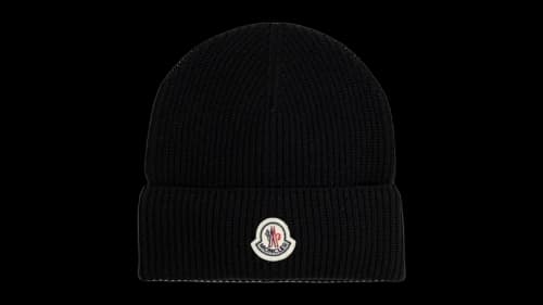 Moncler Iconic Circular Logo Ribbed Hat Black