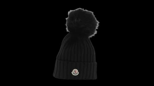 Moncler Women's Large Fur Pom-Pom Hat Black