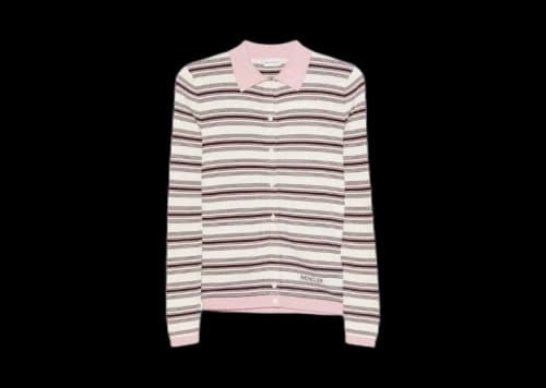 Moncler Long-Sleeve Striped Polo Shirt Burgundy Stripe