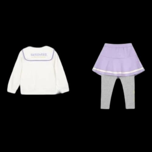 (GS) Skechers Letter Printed Sweatshirt and Long Pants Set 'White Purple'