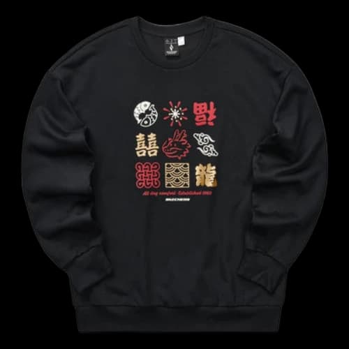 Skechers New Year Series Graphic Knit Crew Sweatshirt 'Black Red Yellow'