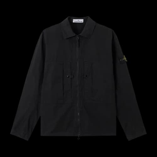 Stone Island Mercerized Organic Cotton Ripstop Overshirt 'Black'