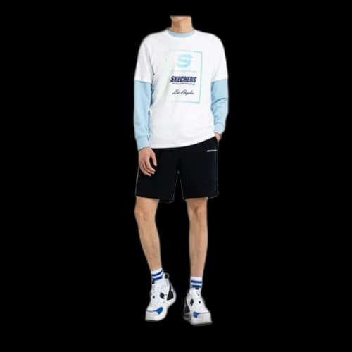 Skechers Contrasting Colors LOGO Printing Knit Short Sleeve White