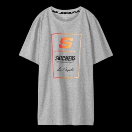Skechers Contrasting Colors LOGO Printing Knit Short Sleeve Gray