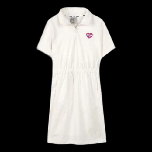 Skechers Logo Printed Waist-Defining Short Sleeve Dress 'White Black Blue' (Women's)