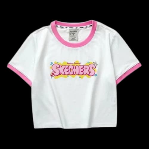Skechers Letter Printed T-Shirt 'White Pink Blue' (Women's)