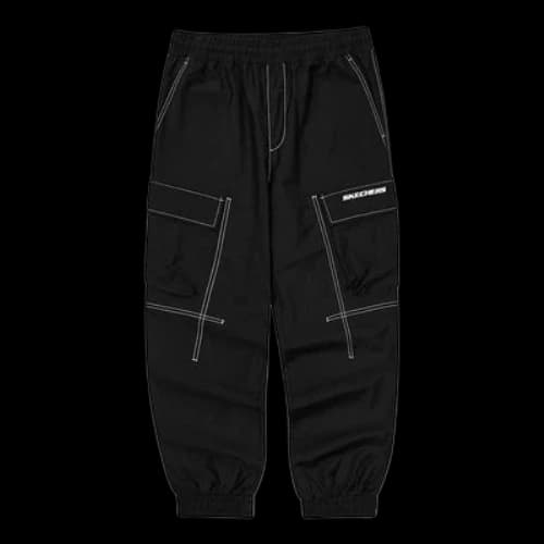 Skechers Letter Mid-Waist Woven Elastic Cuff Knit Sports Pants 'Black'