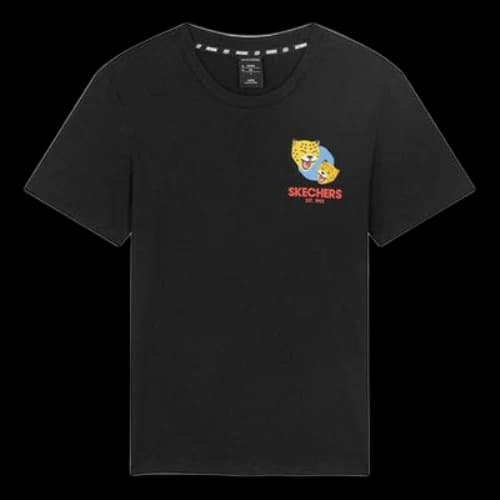 Skechers Pattern Printing Breathable Short Sleeve Couple Style Black