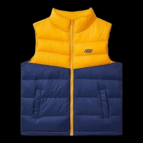 (GS) Skechers Letter Printed Down Vest 'Navy Yellow'