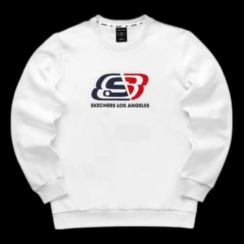 Skechers Logo Round Neck Fleece Pullover Sweatshirt 'White Red Blue'