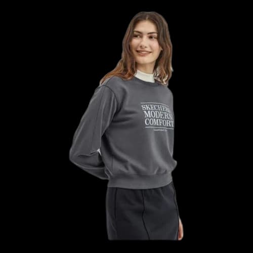 Skechers Letter Printed Crew Sweater 'Grey White' (Women's)