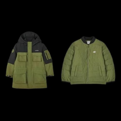 (GS) Skechers Hooded Zip-up 3-In-1 Down Jacket 'Green Black Yellow'