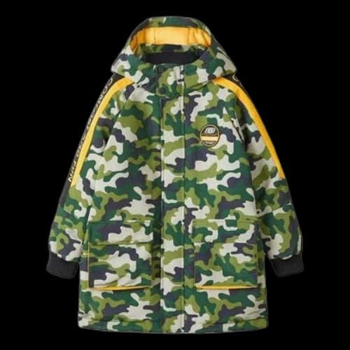 (GS) Skechers Letter Printed Woven Long Down Jacket 'Green Yellow White Black'