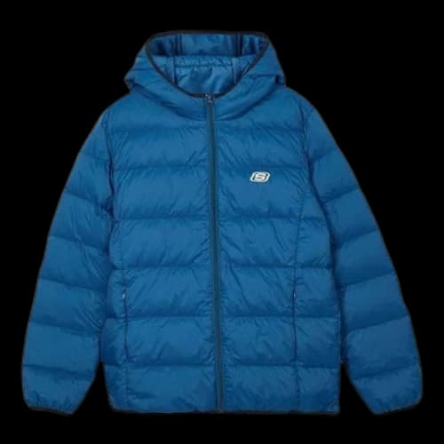 Skechers Solid Logo Printed Short Hooded Down Jacket 'Blue Teal Green'