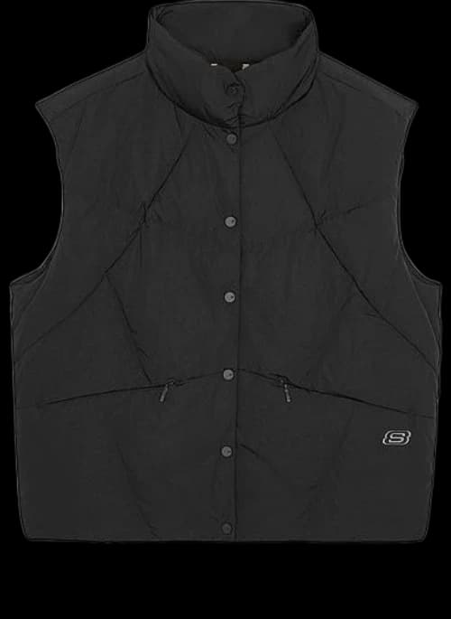 Skechers Stand-up Collar Woven Hooded Down Vest 'Black Blue White' (Women's)