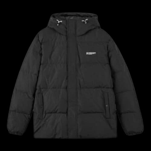Skechers Letter Logo Printed Hooded Short Down Jacket 'Black White'