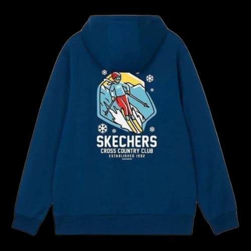 Skechers Cartoon Graphic Drawstring Hoodie 'Navy Black White Grey'