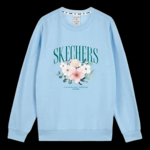 Skechers Flower Graphic Crew Sweater 'Blue White Grey'