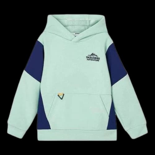 (GS) Skechers Letter Color-blocked Hoodie 'Teal Navy'