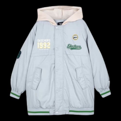 (GS) Skechers Casual Letter Print Woven Mid-Length Down Jacket 'Teal Beige'