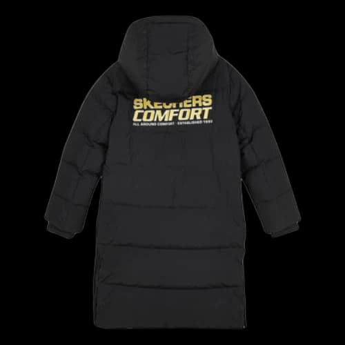 (GS) Skechers Letter Printed Woven Long Hooded Down Jacket 'Black Yellow'