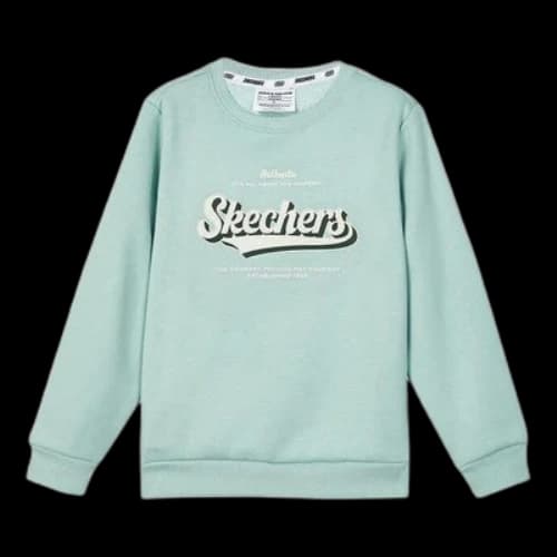 (GS) Skechers Colorful Casual Series Letter Round Neck Fleece Pullover Sweater 'Teal White'