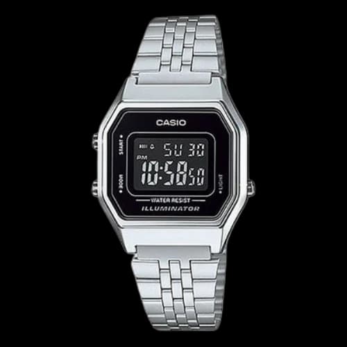 CASIO Waterproof Unisex Black DialSilver Strap Unisex Mens BlackSilver Digital