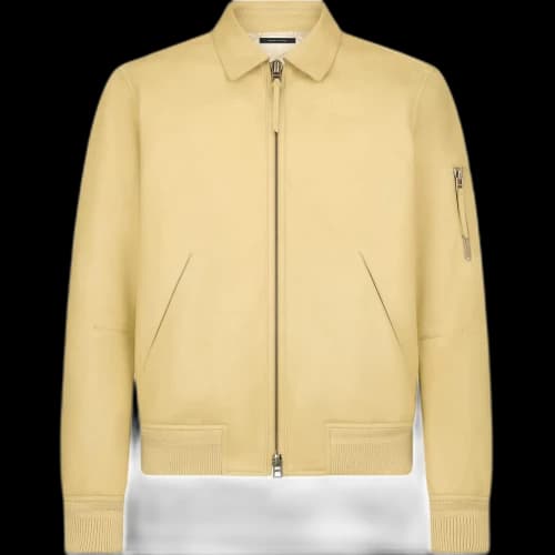 TOM FORD Leather Jackets Men's Mustard Yellow Lapel Moderate Straight Fit