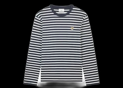 Maison Kitsune Fox Head Patch Regular Marin Tee-Shirt Navy Stripes