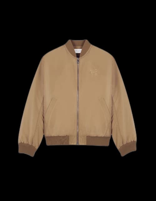 Maison Kitsune Nylon Logo Handwriting EM Bomber Jacket Taupe