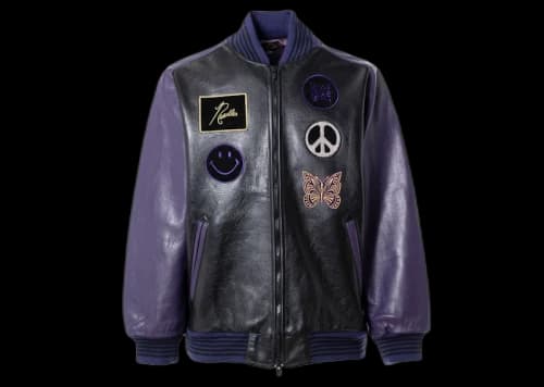 Needles Cowhide Leather Award Jacket Black Purple