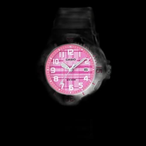 CASIO Waterproof Quartz Date Display Pink Plaid Dial 34.2mm Resin Strap Watch White Analog