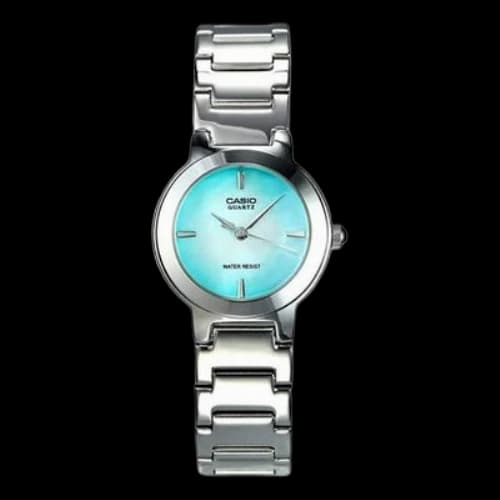 CASIO Waterproof Quartz Simulate Gradient Green Dial 25mm Stainless Steel Strap Watch Silver Analog