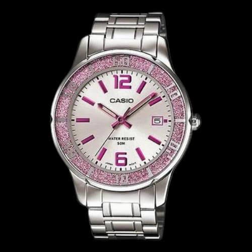 CASIO Waterproof Pink Dial Stainless Steel Strap Analog