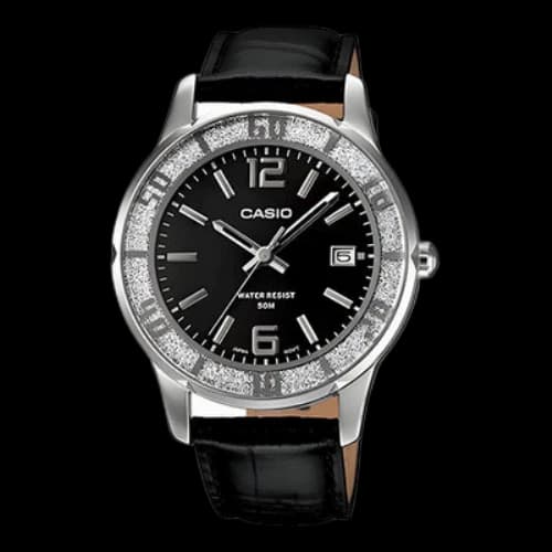 CASIO quartz Leather Strap Stainless Steel Case 50 waterproof
