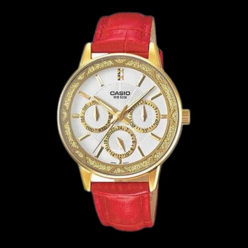 CASIO Leather Red Strap Analog