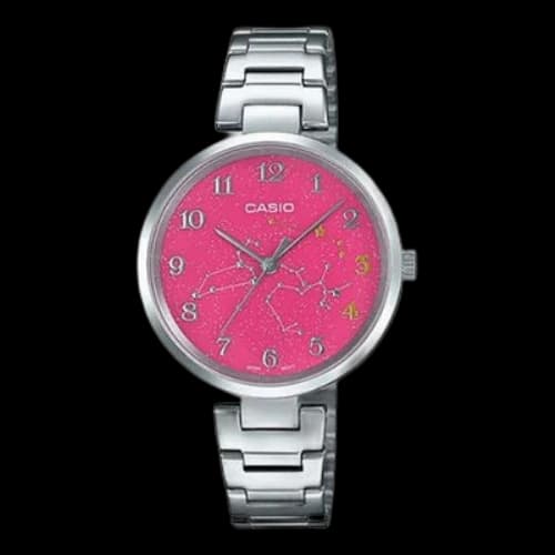 CASIO Quartz 32mm Pink Constellation Dial Stainless Steel Case Watch Silver Analog