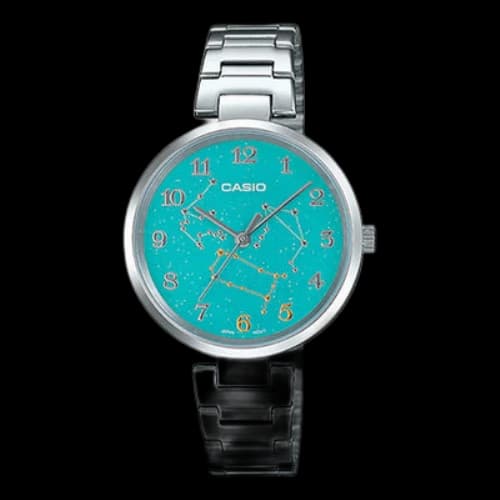 CASIO Green Dial Pattern Dial Quartz Watch Silver Analog