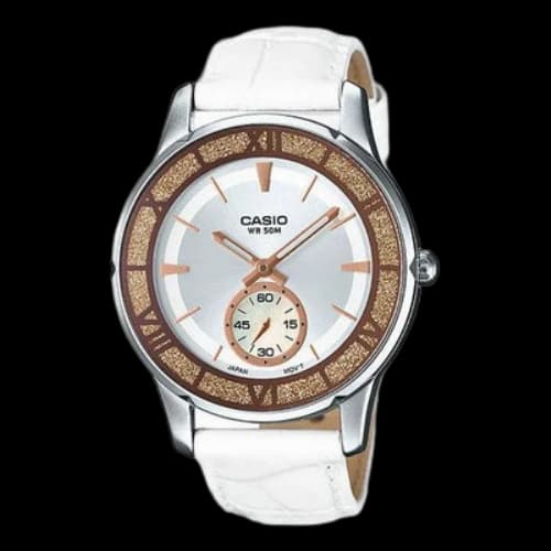CASIO Waterproof White Leather Strap Analog