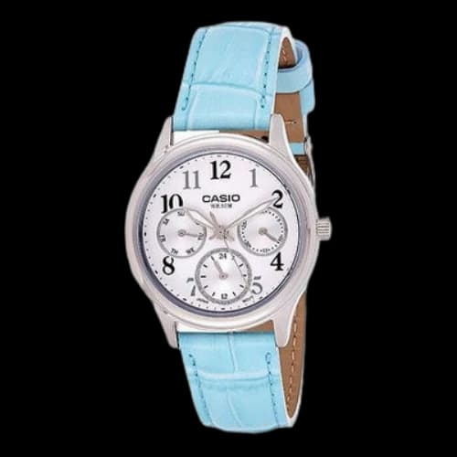 CASIO Waterproof Quartz White Dial 31mm Blue Leather Strap Watch Analog
