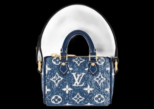 Louis Vuitton Micro Speedy Denim Bag Charm Navy Blue