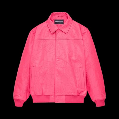 Sp5der Debossed Web Leather Jacket 'Pink'