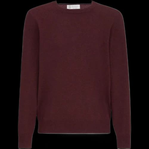 Brunello Cucinelli Cashmere Sweaters Men's Red Crew Neck Moderate Other