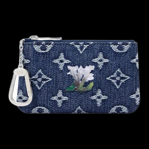 LOUIS VUITTON Monogram Floral Denim Key Pouch Men's Blue