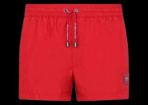 Dolce & Gabbana Short Branded Plate Swim Trunks Red