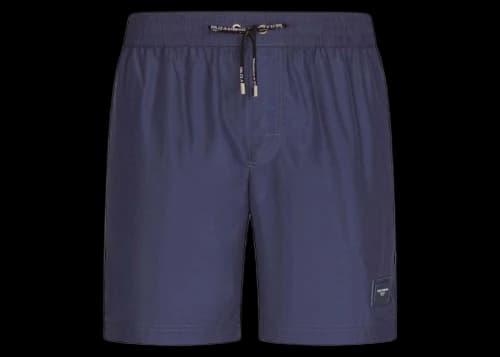 Dolce & Gabbana Mid Length Branded Plate Swim Trunks Blue