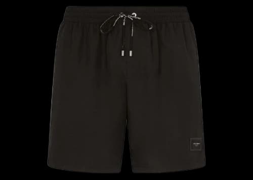 Dolce & Gabbana Mid Length Branded Plate Swim Trunks Black