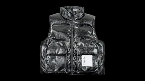 Purple Brand M6098-PLBV425N Pu Leather Puffer Vest Black